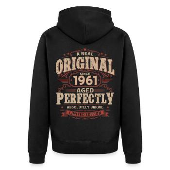 65e anniversaire Cadeau Homme Vintage Original 1961 - Veste à capuche bio Premium Unisexe - noir - Dos - Nico (187cm)