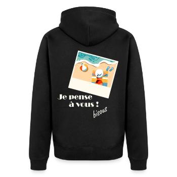 Je pense à vous sur la plage - Veste à capuche bio Premium Unisexe - noir - Dos - Nico (187cm)