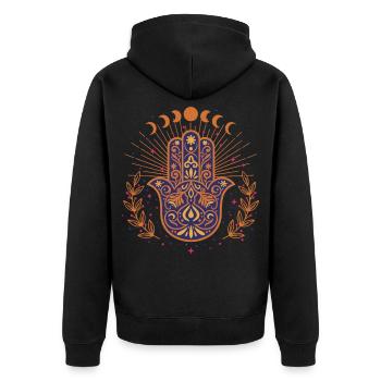 Spiritualität Heilige Geometrie Lotusblume Zen - Unisex Premium Bio Zip Hoodie - Schwarz - Hinten - Nico (187cm)