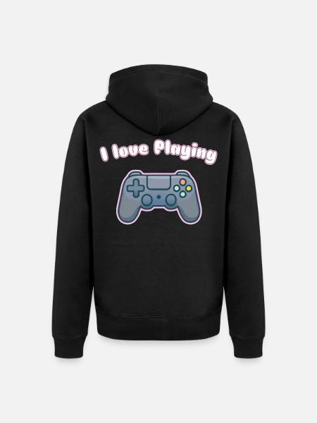 I Love Playing - Gaming Controller Design - Unisex Premium Organic Zip Hoodie - black