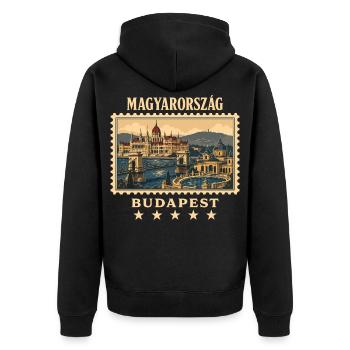Ungarn Budapest Vintage Reisemarke - Unisex Premium Bio Zip Hoodie - Schwarz - Hinten - Nico (187cm)