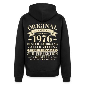 Vintage 1976 Jahrgang Geburtstag Retro - Unisex Premium Bio Zip Hoodie - Schwarz - Hinten - Nico (187cm)