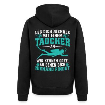 Leg dich niemals mit einem taucher tauchen - Unisex Premium Bio Zip Hoodie - Schwarz - Hinten - Nico (187cm)