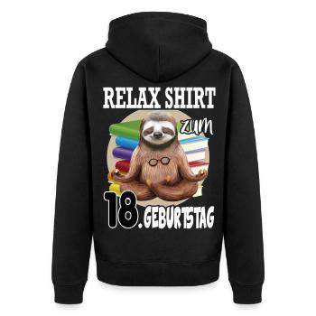 Relax Faultier Geburtstag 18 Jahre Sloth Lustig - Unisex Premium Bio Zip Hoodie - Schwarz - Hinten - Nico (187cm)