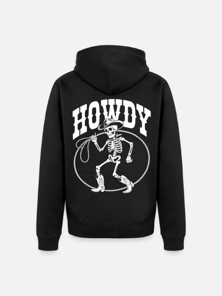 Howdy Skeleton Cowboy Lineart - Unisex Premium Organic Zip Hoodie - black