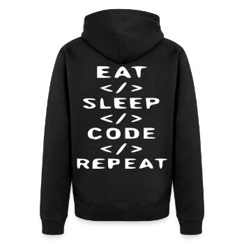 Eat Sleep Code Repeat T-Shirt - Unisex Premium Bio Zip Hoodie - Schwarz - Hinten - Nico (187cm)
