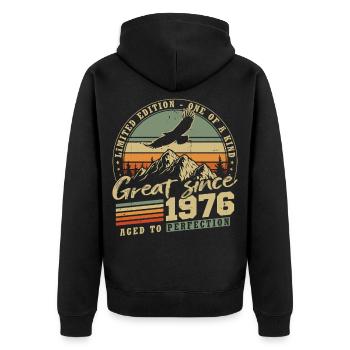 1976 Vintage Vintage Anniversaire Rétro - Veste à capuche bio Premium Unisexe - noir - Dos - Nico (187cm)
