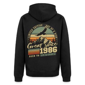 Anniversaire vintage vintage rétro 1986 - Veste à capuche bio Premium Unisexe - noir - Dos - Nico (187cm)