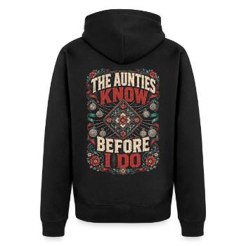 Hmong The Aunties Know Before I Do - Unisex Premium Bio Zip Hoodie - Schwarz - Hinten - Nico (187cm)
