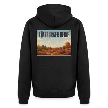 Lüneburger Heide - Unisex Premium Bio Zip Hoodie - Schwarz - Hinten - Nico (187cm)