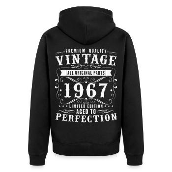 60 Jahre 1967 Vintage-Geburtstagsgeschenk - Unisex Premium Bio Zip Hoodie - Schwarz - Hinten - Nico (187cm)
