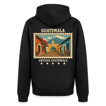 Guatemala Antigua Vintage Reisemarke - Unisex Premium Bio Zip Hoodie - Schwarz - Hinten - Nico (187cm)