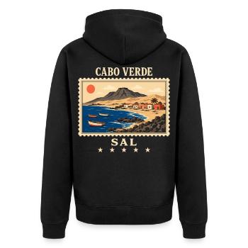 Kap Verde Sal Vintage Reisemarke - Unisex Premium Bio Zip Hoodie - Schwarz - Hinten - Nico (187cm)