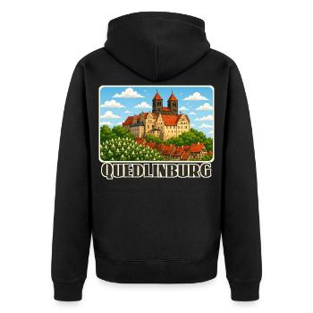 Quedlinburg - Unisex Premium Bio Zip Hoodie - Schwarz - Hinten - Nico (187cm)