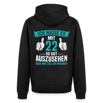 22 Jahre 22. Geburtstag Mann Frau 22 Jahre - Unisex Premium Bio Zip Hoodie - Schwarz - Hinten - Nico (187cm)