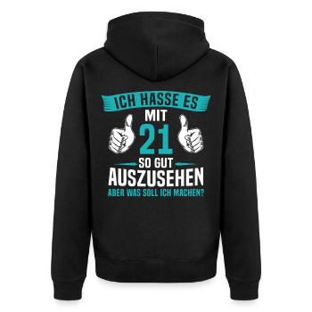 21 Jahre 21. Geburtstag Mann Frau 21 Jahre - Unisex Premium Bio Zip Hoodie - Schwarz - Hinten - Nico (187cm)