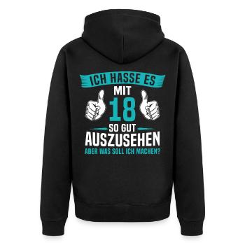 18 Jahre 18. Geburtstag Mann Frau 18 Jahre - Unisex Premium Bio Zip Hoodie - Schwarz - Hinten - Nico (187cm)