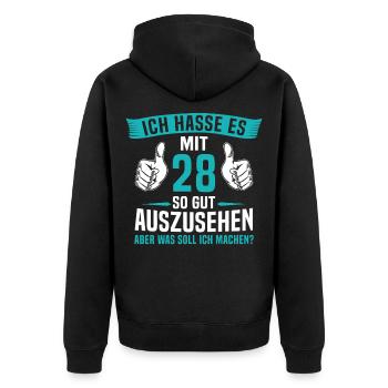 28 Jahre 28. Geburtstag Mann Frau 28 Jahre - Unisex Premium Bio Zip Hoodie - Schwarz - Hinten - Nico (187cm)