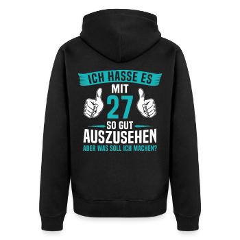 27 Jahre 27. Geburtstag Mann Frau 27 Jahre - Unisex Premium Bio Zip Hoodie - Schwarz - Hinten - Nico (187cm)