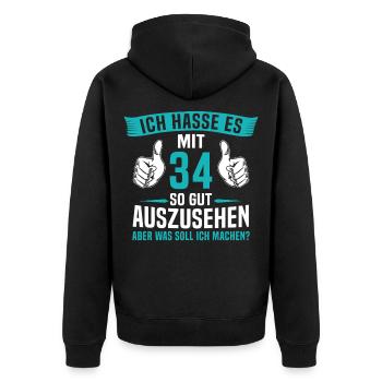 34 Jahre 34. Geburtstag Mann Frau 34 Jahre - Unisex Premium Bio Zip Hoodie - Schwarz - Hinten - Nico (187cm)