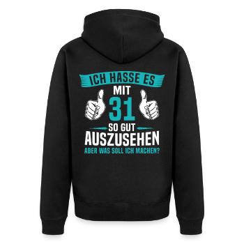 31 Jahre 31. Geburtstag Mann Frau 31 Jahre - Unisex Premium Bio Zip Hoodie - Schwarz - Hinten - Nico (187cm)