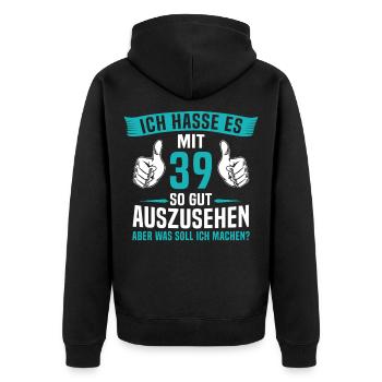 39 Jahre 39. Geburtstag Mann Frau 39 Jahre - Unisex Premium Bio Zip Hoodie - Schwarz - Hinten - Nico (187cm)