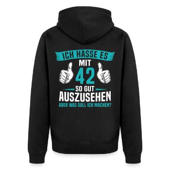42 Jahre 42. Geburtstag Mann Frau 42 Jahre - Unisex Premium Bio Zip Hoodie - Schwarz - Hinten - Nico (187cm)