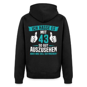 43 Jahre 43. Geburtstag Mann Frau 43 Jahre - Unisex Premium Bio Zip Hoodie - Schwarz - Hinten - Nico (187cm)