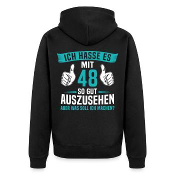 48 Jahre 48. Geburtstag Mann Frau 48 Jahre - Unisex Premium Bio Zip Hoodie - Schwarz - Hinten - Nico (187cm)