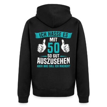 50 Jahre 50. Geburtstag Mann Frau 50 Jahre - Unisex Premium Bio Zip Hoodie - Schwarz - Hinten - Nico (187cm)