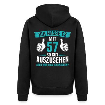 57 Jahre 57. Geburtstag Mann Frau 57 Jahre - Unisex Premium Bio Zip Hoodie - Schwarz - Hinten - Nico (187cm)