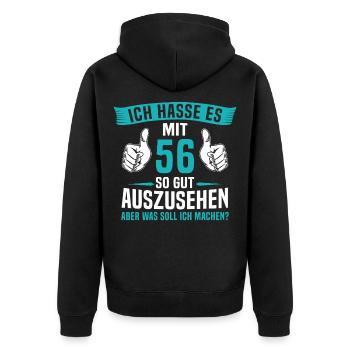 56 Jahre 56. Geburtstag Mann Frau 56 Jahre - Unisex Premium Bio Zip Hoodie - Schwarz - Hinten - Nico (187cm)