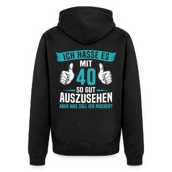 40 Jahre 40. Geburtstag Mann Frau 40 Jahre - Unisex Premium Bio Zip Hoodie - Schwarz - Hinten - Nico (187cm)