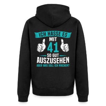 41 Jahre 41. Geburtstag Mann Frau 41 Jahre - Unisex Premium Bio Zip Hoodie - Schwarz - Hinten - Nico (187cm)