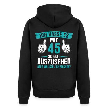 45 Jahre 45. Geburtstag Mann Frau 45 Jahre - Unisex Premium Bio Zip Hoodie - Schwarz - Hinten - Nico (187cm)
