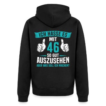 46 Jahre 46. Geburtstag Mann Frau 46 Jahre - Unisex Premium Bio Zip Hoodie - Schwarz - Hinten - Nico (187cm)