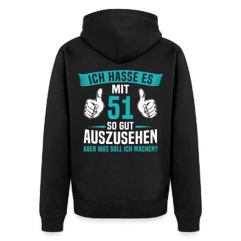 51 Jahre 51. Geburtstag Mann Frau 51 Jahre - Unisex Premium Bio Zip Hoodie - Schwarz - Hinten - Nico (187cm)