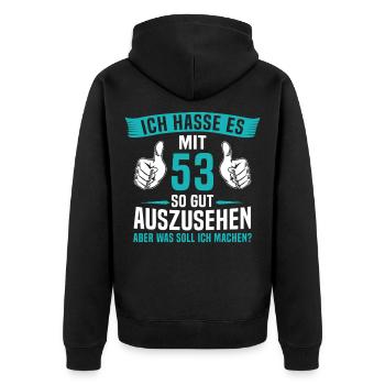 53 Jahre 53. Geburtstag Mann Frau 53 Jahre - Unisex Premium Bio Zip Hoodie - Schwarz - Hinten - Nico (187cm)