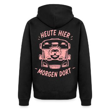 Heute Hier Morgen Dort Bus - Unisex Premium Bio Zip Hoodie - Schwarz - Hinten - Nico (187cm)