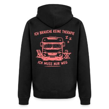 Ich brauch keine Therapie – Busurlaub - Unisex Premium Bio Zip Hoodie - Schwarz - Hinten - Nico (187cm)