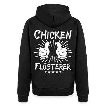 Chicken Flüsterer - Unisex Premium Bio Zip Hoodie - Schwarz - Hinten - Nico (187cm)