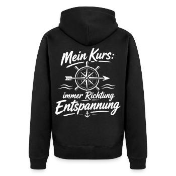 Mein Kurs: Immer Richtung Entspannung - Unisex Premium Bio Zip Hoodie - Schwarz - Hinten - Nico (187cm)
