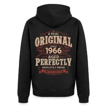 Cadeau du 60e anniversaire Mari Vintage original 1966 - Veste à capuche bio Premium Unisexe - noir - Dos - Nico (187cm)