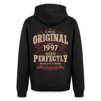 29e anniversaire cadeau Mari Vintage original 1997 - Veste à capuche bio Premium Unisexe - noir - Dos - Nico (187cm)
