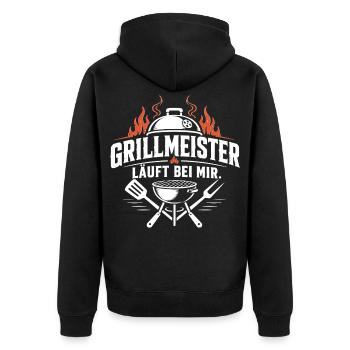 Grillmeister - Läuft bei mir! - Unisex Premium Bio Zip Hoodie - Schwarz - Hinten - Nico (187cm)