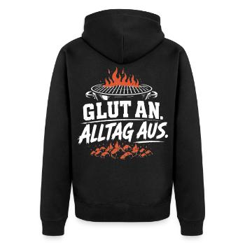 Glut an - Alltag aus - Unisex Premium Bio Zip Hoodie - Schwarz - Hinten - Nico (187cm)