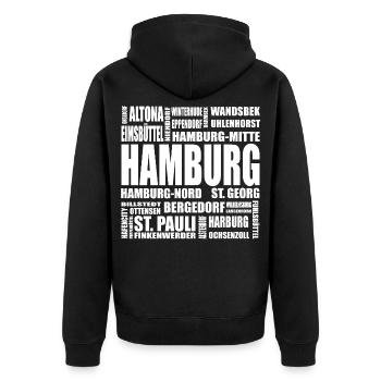 Hamburg auf einen Blick – von Altona bis Wandsbek - Unisex Premium Bio Zip Hoodie - Schwarz - Hinten - Nico (187cm)