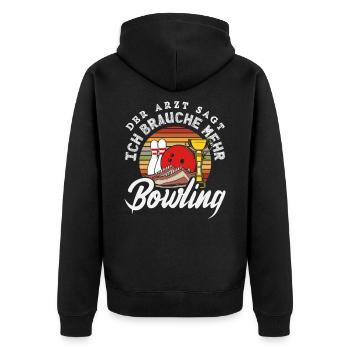 Ich Brauche Mehr Bowling Spieler - Unisex Premium Bio Zip Hoodie - Schwarz - Hinten - Nico (187cm)