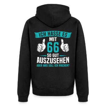 66 Jahre 66. Geburtstag Mann Frau 66 Jahre - Unisex Premium Bio Zip Hoodie - Schwarz - Hinten - Nico (187cm)