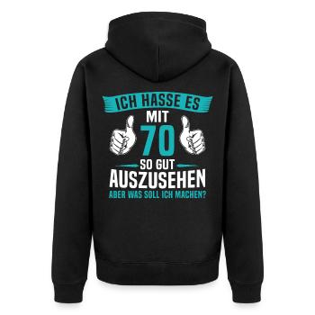 70 Jahre 70. Geburtstag Mann Frau 70 Jahre - Unisex Premium Bio Zip Hoodie - Schwarz - Hinten - Nico (187cm)